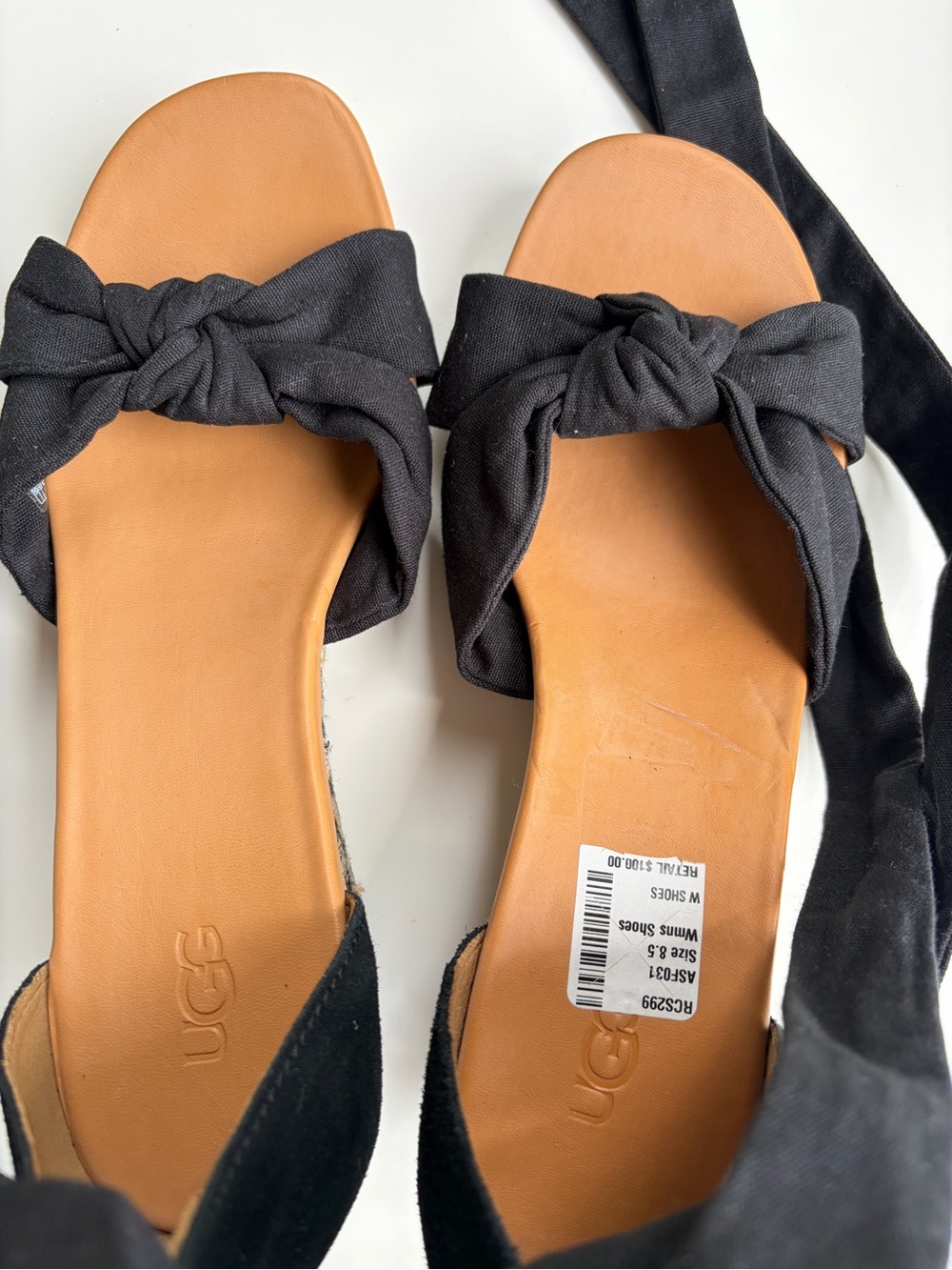 🆕🖤UGG Black Espadrille Wedge Sandals Lace-Up Ankle Tie Platform Shoes Size 8.5 - Picture 9 of 13